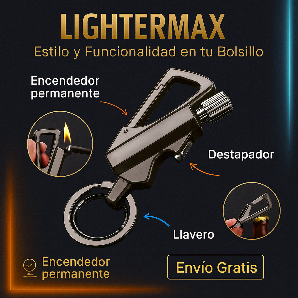 LighterMax™ 3 en 1 - Encendedor, destapador y llavero.