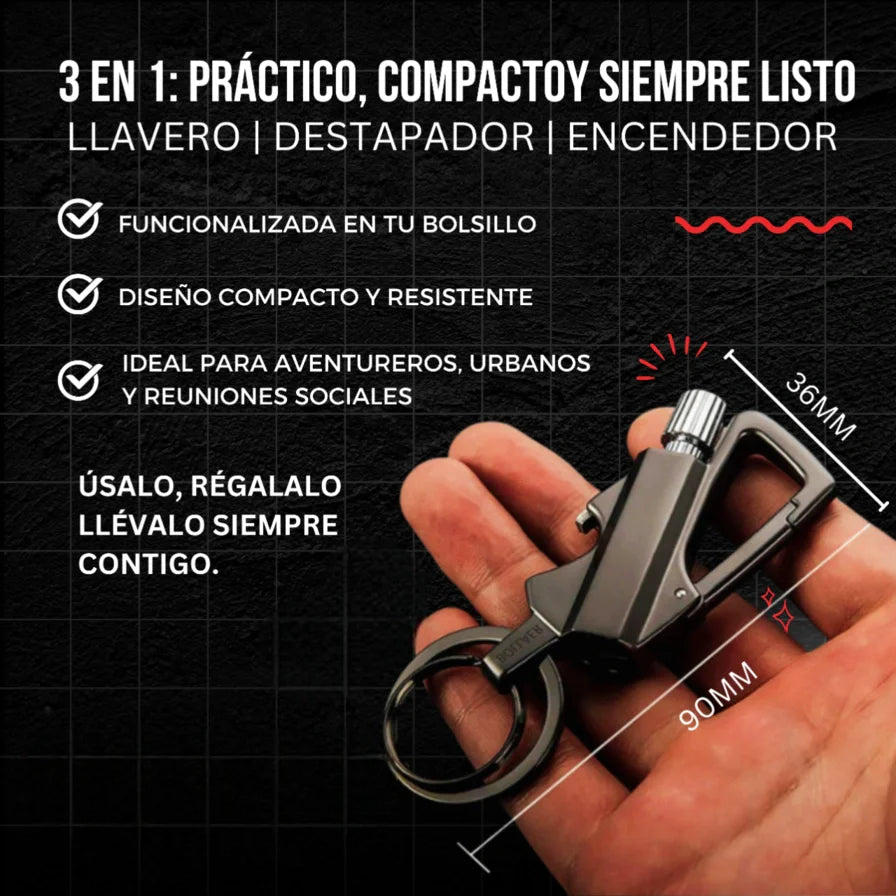 LighterMax™ 3 en 1 - Encendedor, destapador y llavero.