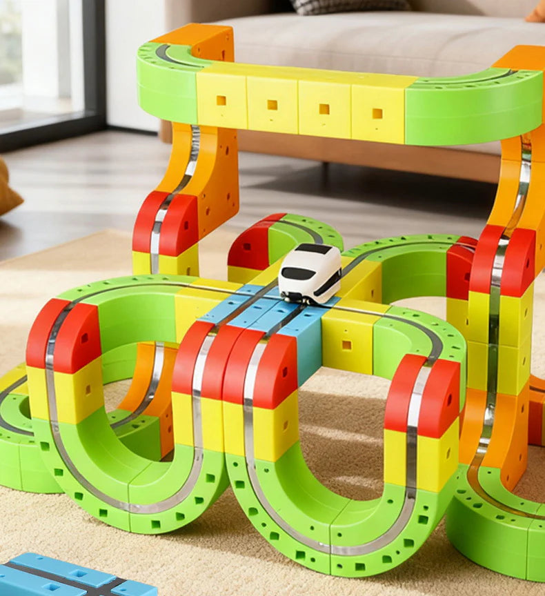 MagnoRail™ -Vía de tren modular 3D magnética 🚆 Con carga USB