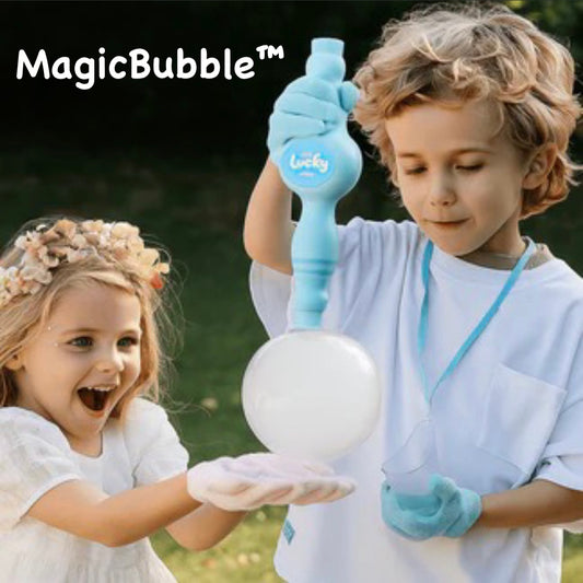 MagicBubble™ - Lanzador de burbujas con bruma en su interior, sonido, luces y un guante mágico para sujetarlas!