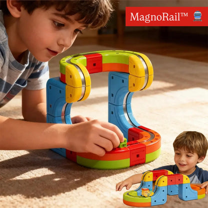 MagnoRail™ -Vía de tren modular 3D magnética 🚆 Con carga USB