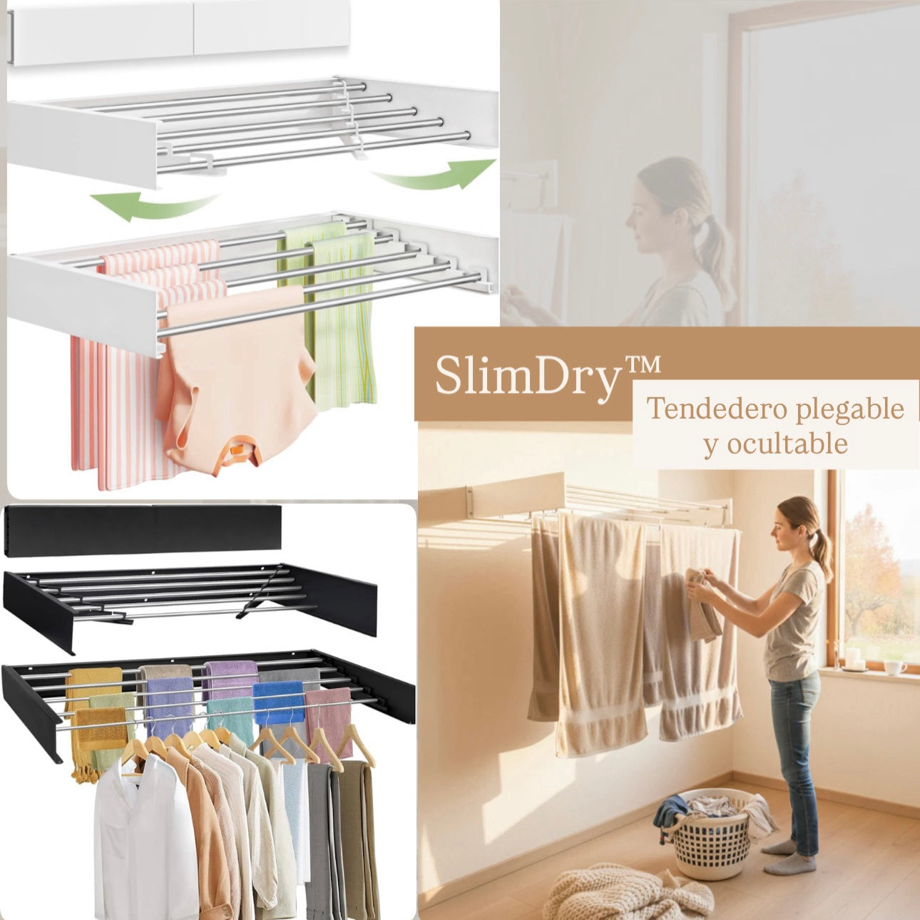 SlimDry™ - Tendedero de pared plegable y ocultable