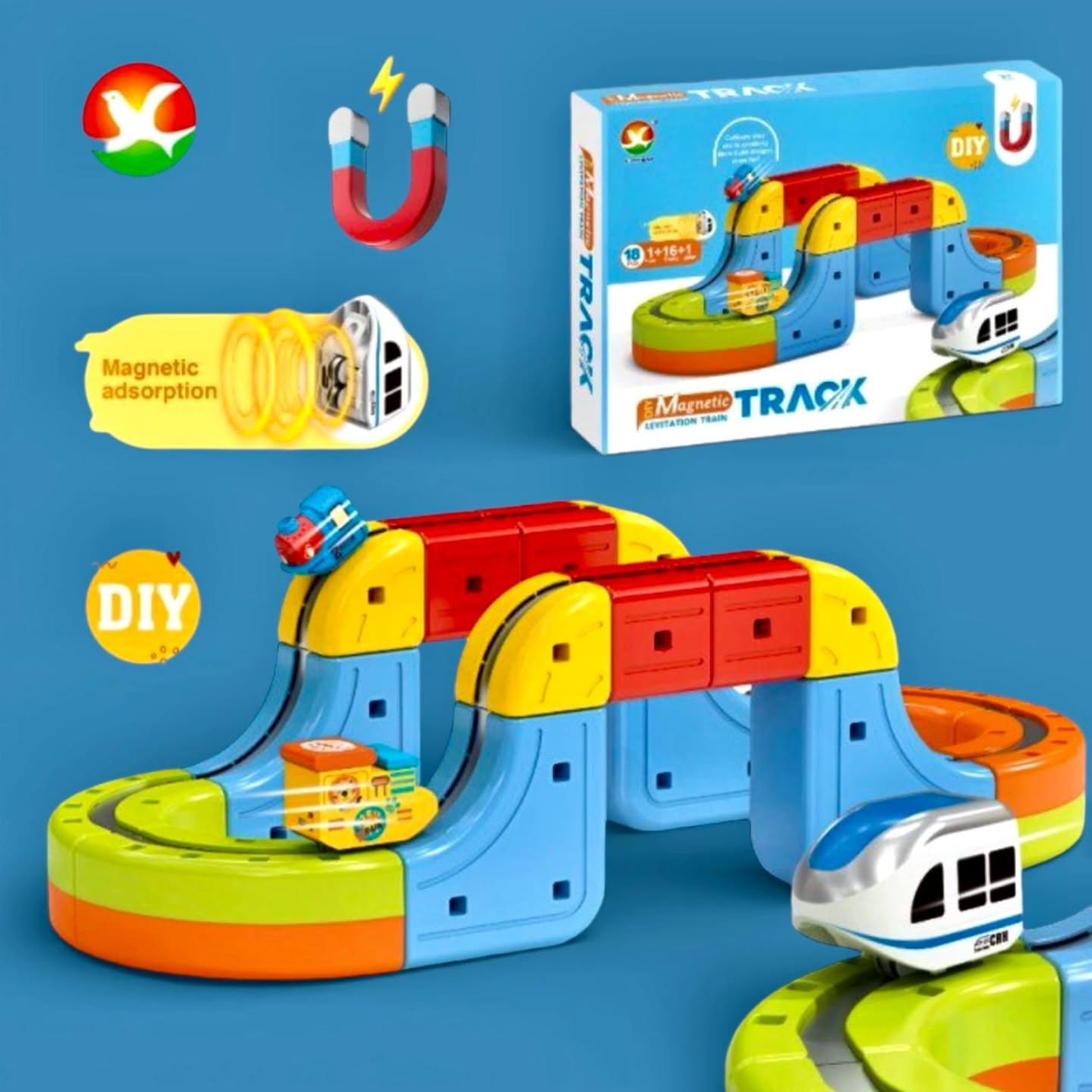 MagnoRail™ -Vía de tren modular 3D magnética 🚆 Con carga USB