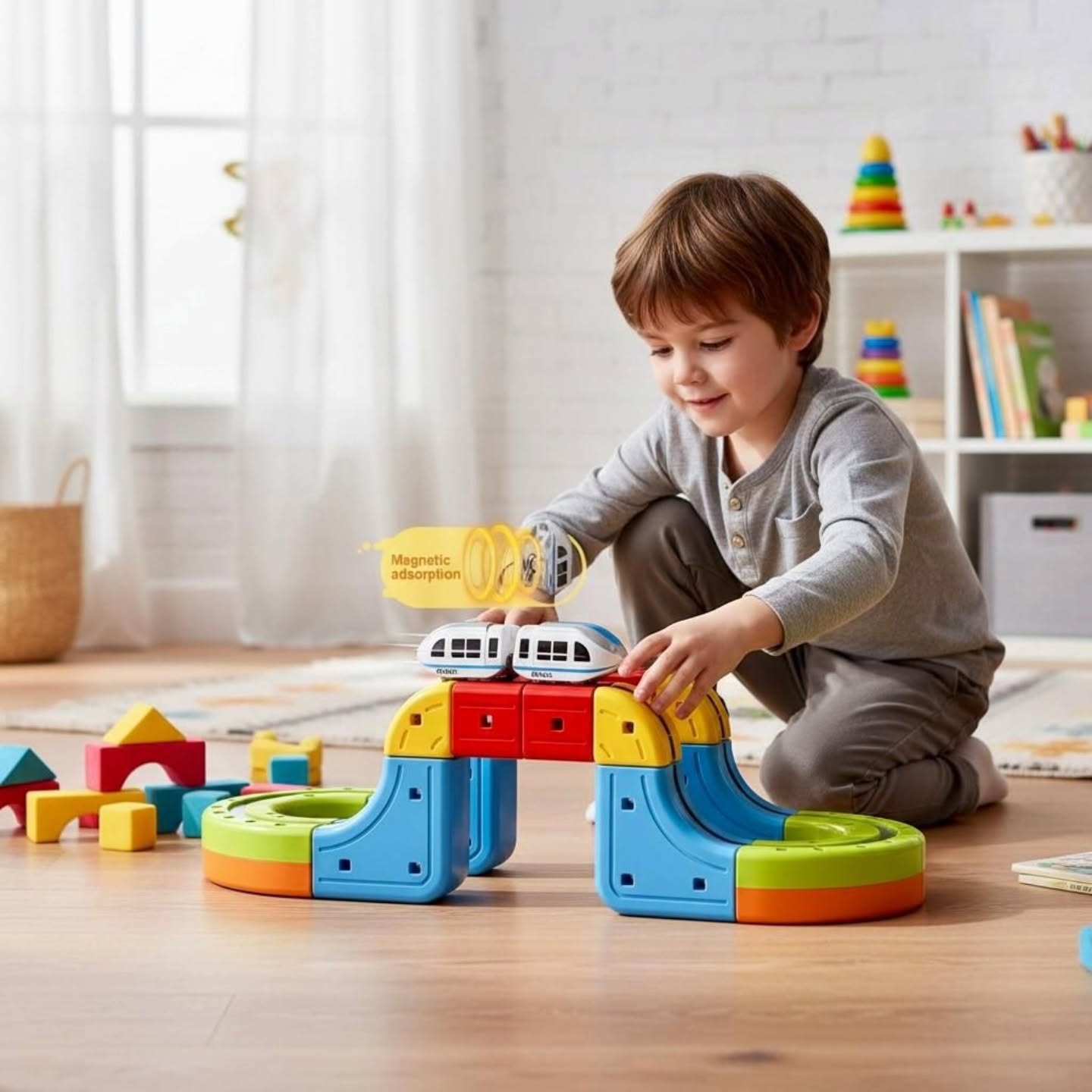 MagnoRail™ -Vía de tren modular 3D magnética 🚆 Con carga USB
