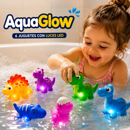 AquaGlow™ - Kit de 6 juguetes de baño con sensor de luces que se activan con el agua 💦