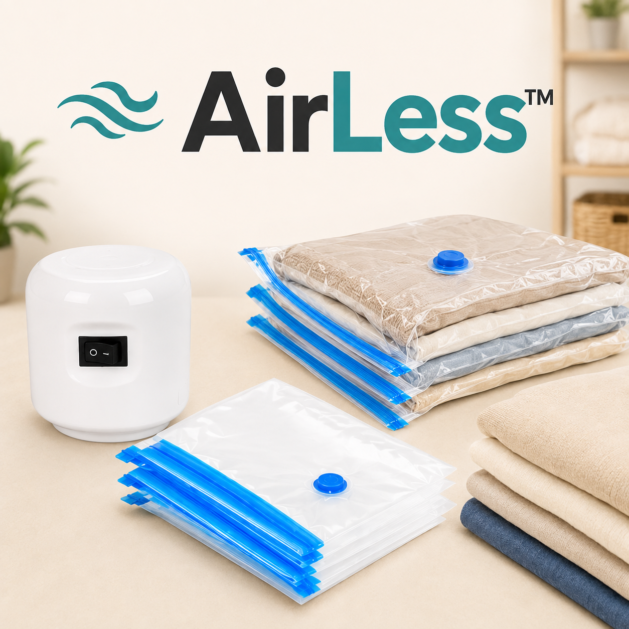 AirLess™ - Kit de aspirador eléctrico + 3 bolsas para guardado de ropa al vacío