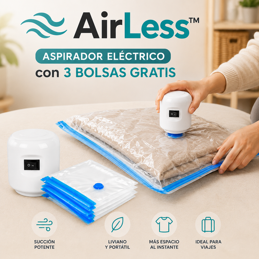 AirLess™ - Kit de 3 bolsas para guardado de ropa al vacío + aspirador eléctrico