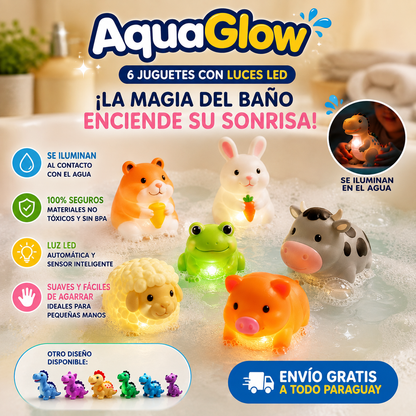 AquaGlow™ - Kit de 6 juguetes de baño con sensor de luces que se activan con el agua 💦