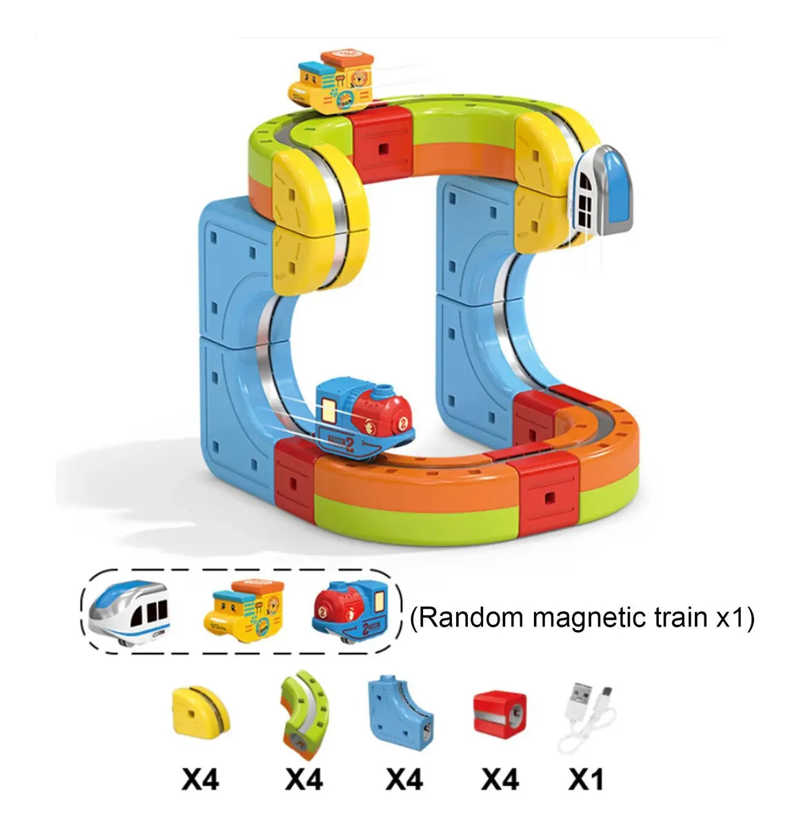 MagnoRail™ -Vía de tren modular 3D magnética 🚆 Con carga USB
