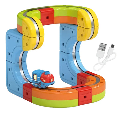 MagnoRail™ -Vía de tren modular 3D magnética 🚆 Con carga USB
