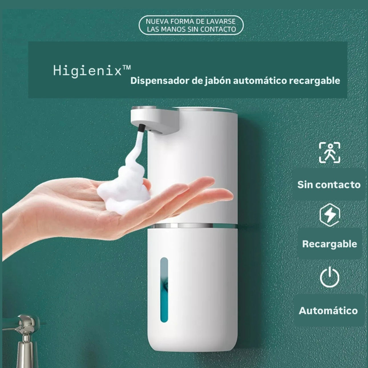 Higienix™ - Dispensador de jabón automático con sensor y carga usb