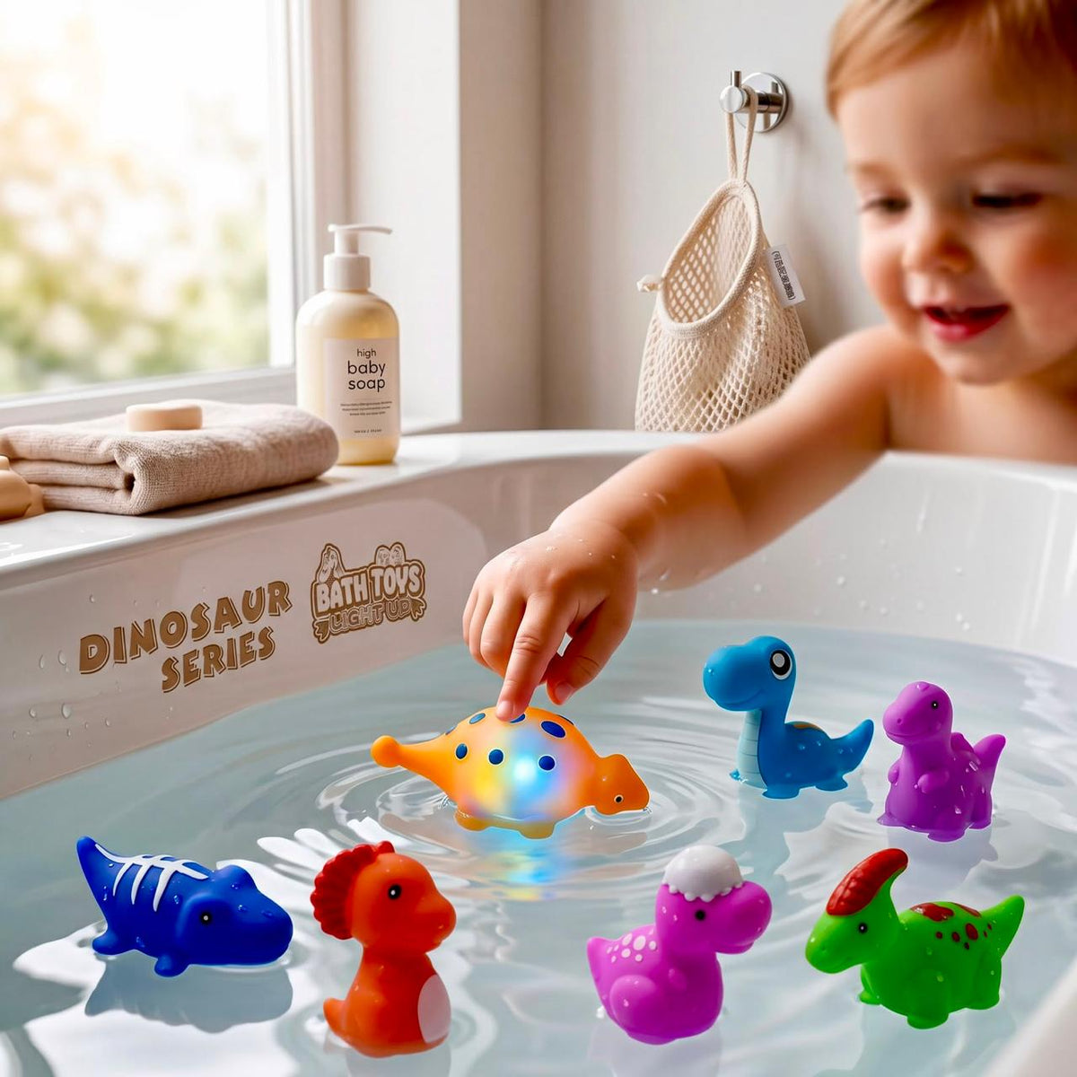 AquaGlow™ - Kit de 6 juguetes de baño con sensor de luces que se activan con el agua 💦