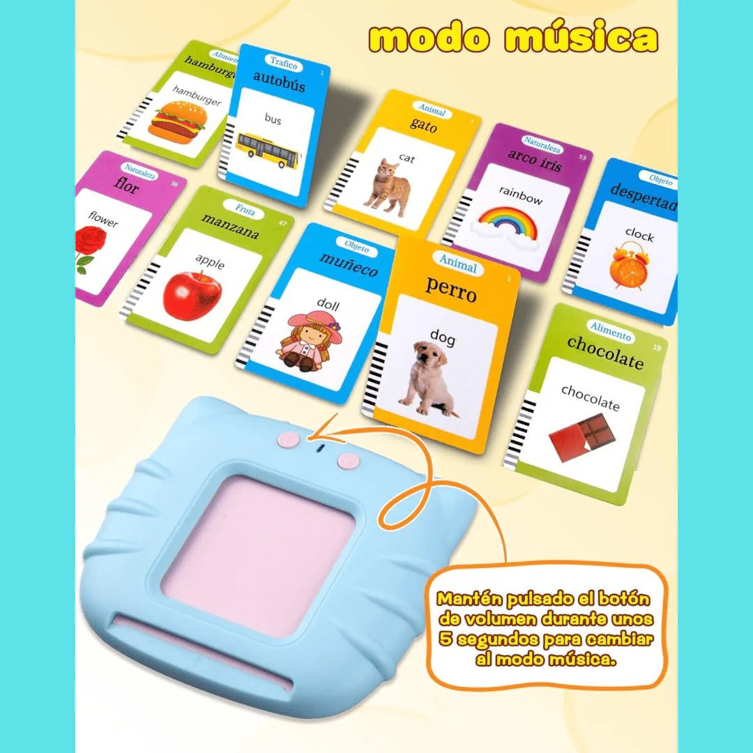MiniLingo™ - Lector de cartas educativas bilingües (en español e inglés) 🎶 con cargador usb