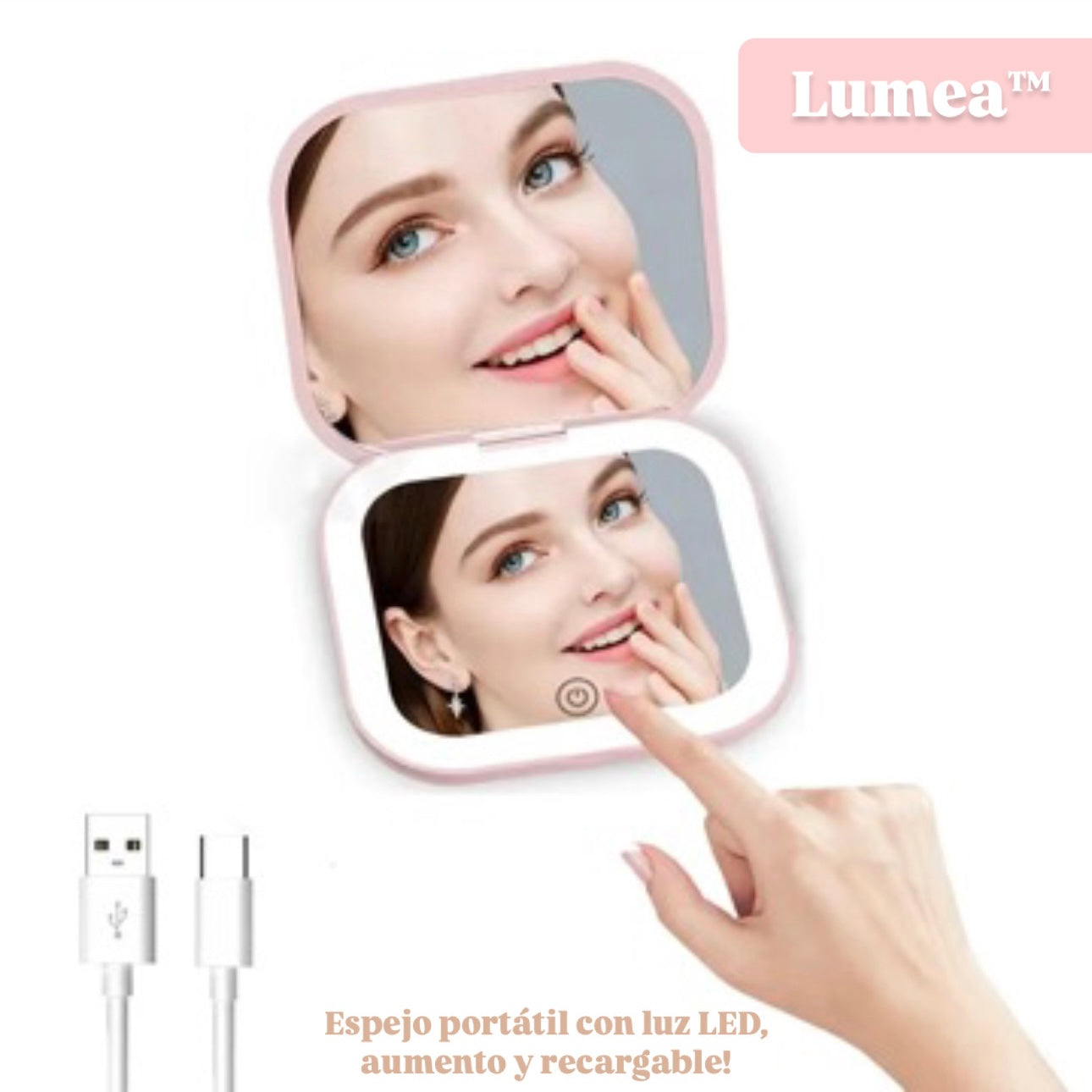 Lumea™ - Espejo compacto recargable con luz led, aumento y doble cara 🪞