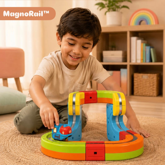 MagnoRail™ -Vía de tren modular 3D magnética 🚆 Con carga USB
